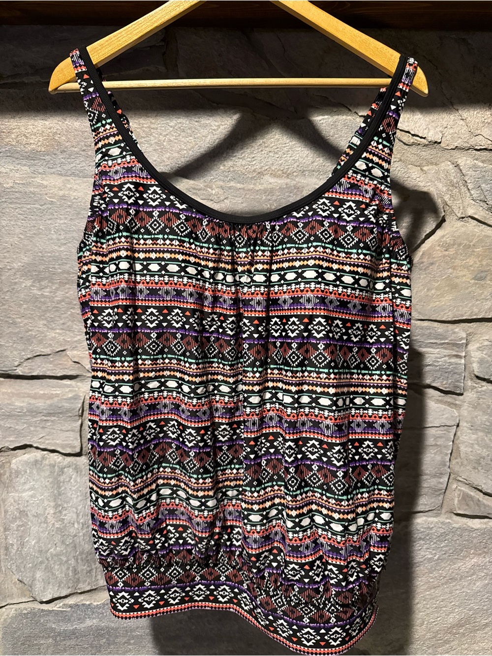 Women’s Geometric Print Swim Top in Black and Multi